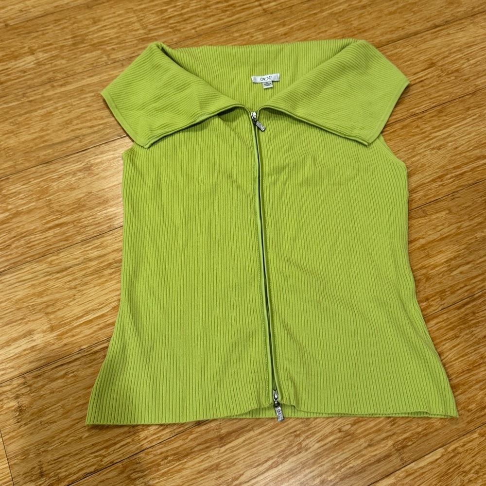 Vintage green Cache zip up sleeveless blouse